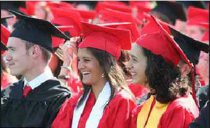 Graduates at Heritage High School enjoy Brett's commencement address